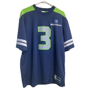 RUSSELL WILSON #3 SEATTLE SEAHAWKS Majestic Mens NFL Jersey Shirt Size LG